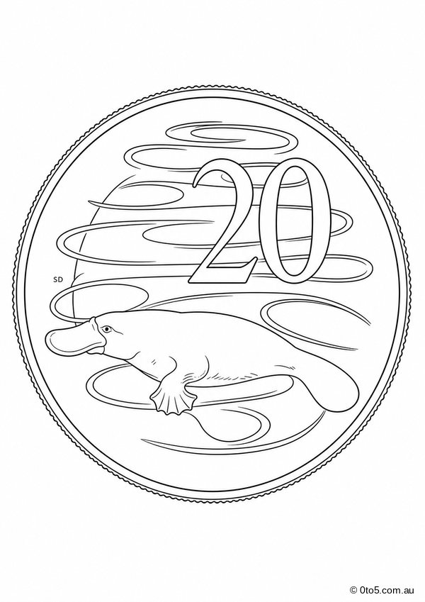 Australian 20 Cent Coin Coloring Page thumbnail