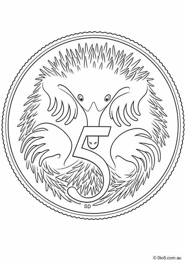 Australian 5 Cent Coin Coloring Page thumbnail