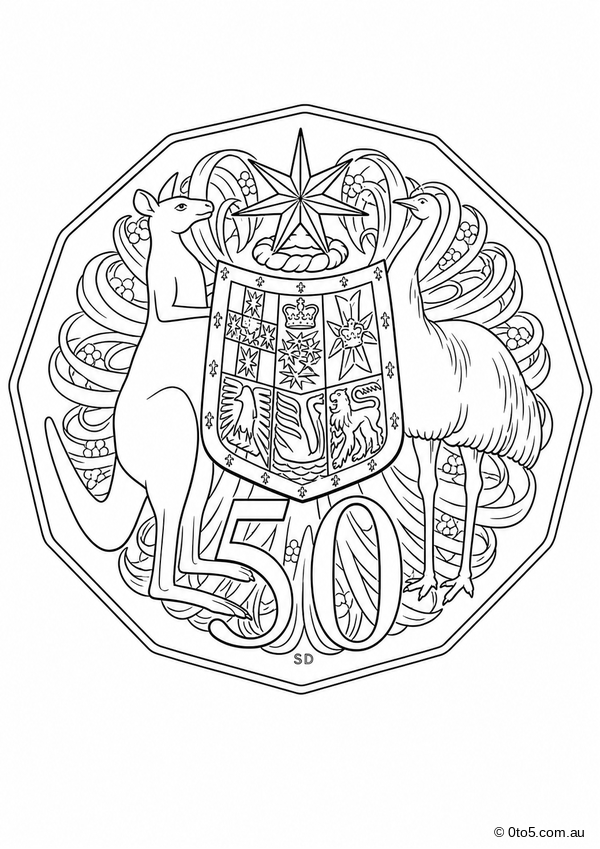 Australian 50 Cent Coin Coloring Page thumbnail