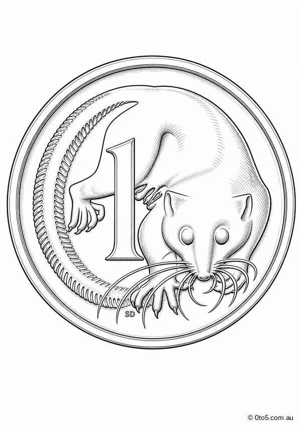 Australian One Cent Coin Coloring Page thumbnail
