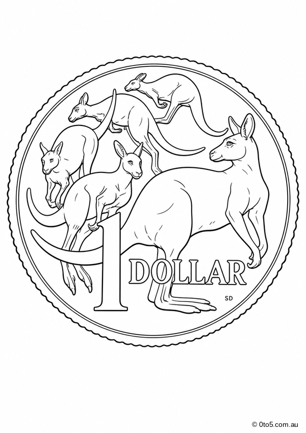 Australian One Dollar Coin Coloring Page thumbnail