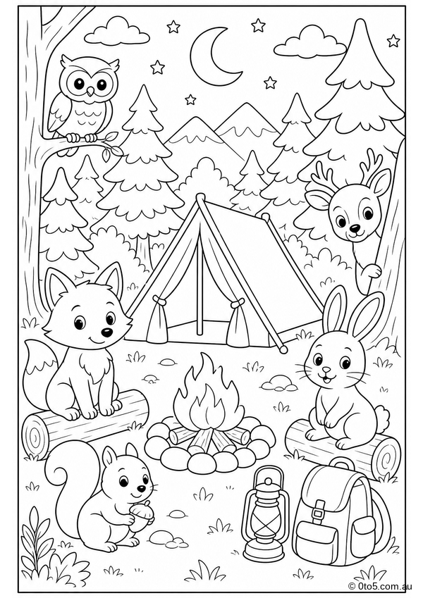 Camping Forest Coloring Page thumbnail