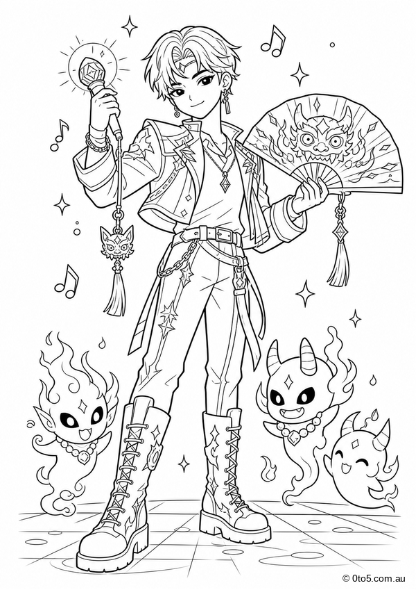 K-Pop Demon Hunter Singer Coloring Page thumbnail