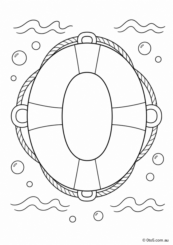 Ocean Number 0 Life Ring Coloring Page thumbnail