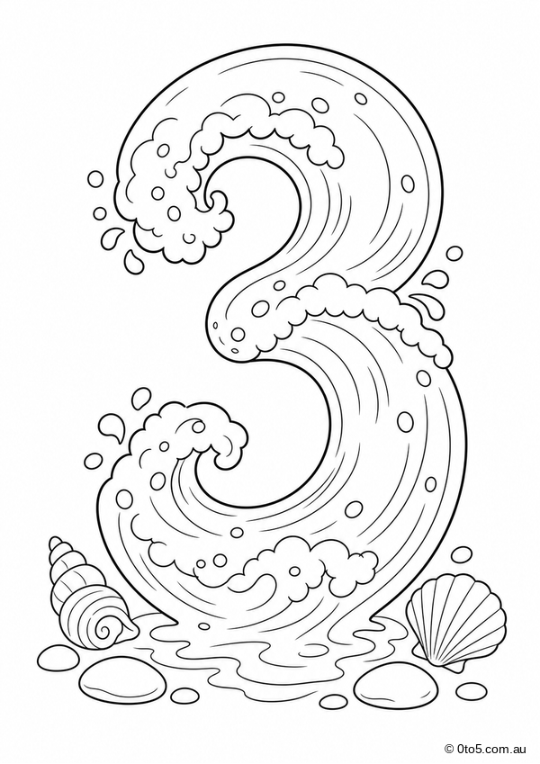 Ocean Number 3 Wave Coloring Page thumbnail