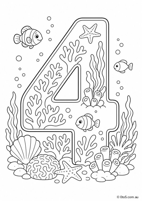 Ocean Number 4 Coral Reef Coloring Page thumbnail