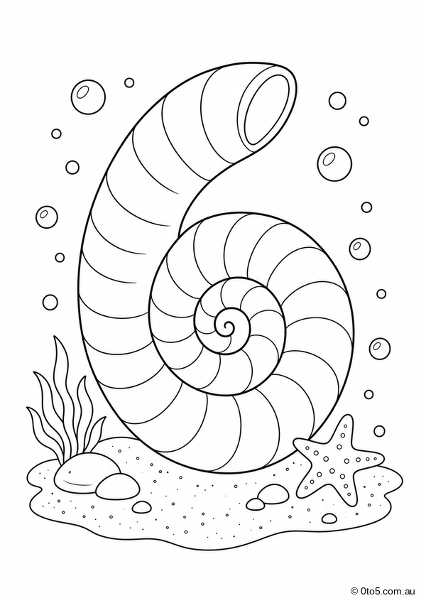 Ocean Number 6 Seashell Coloring Page thumbnail