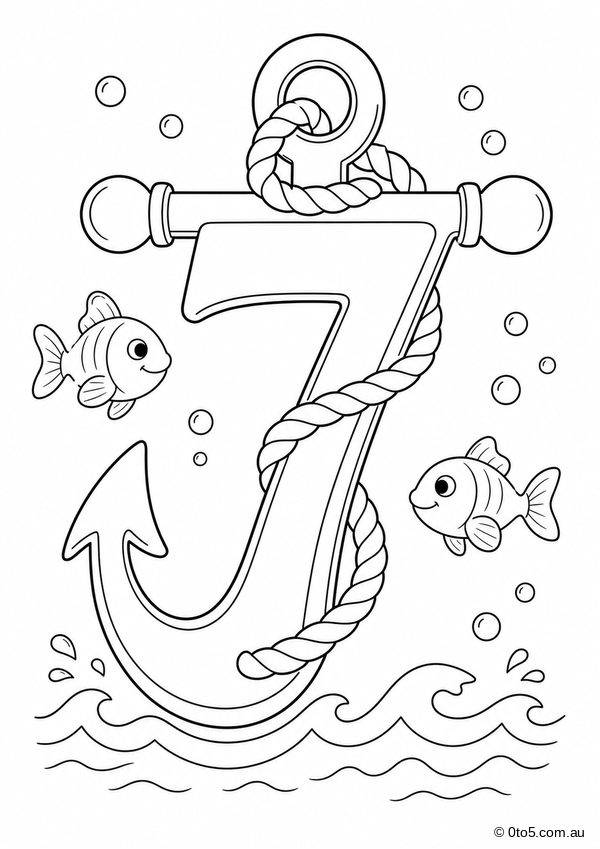 Ocean Number 7 Anchor Coloring Page thumbnail