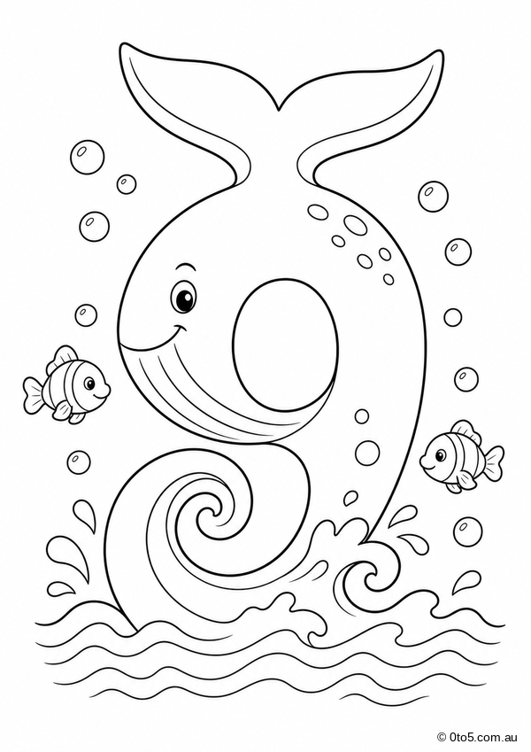 Ocean Number 9 Whale Tail Coloring Page thumbnail