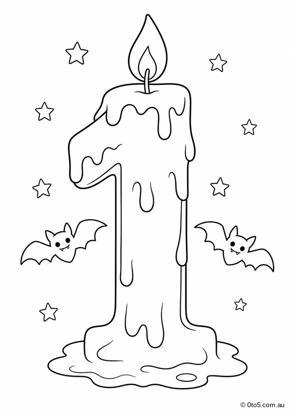 Spooky Number 1 Candle Coloring Page thumbnail