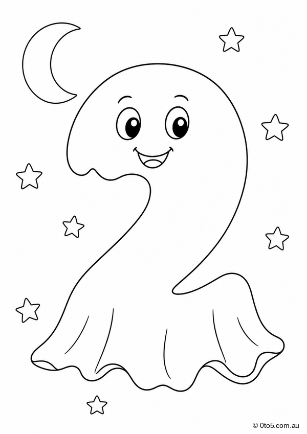 Spooky Number 2 Ghost Coloring Page thumbnail
