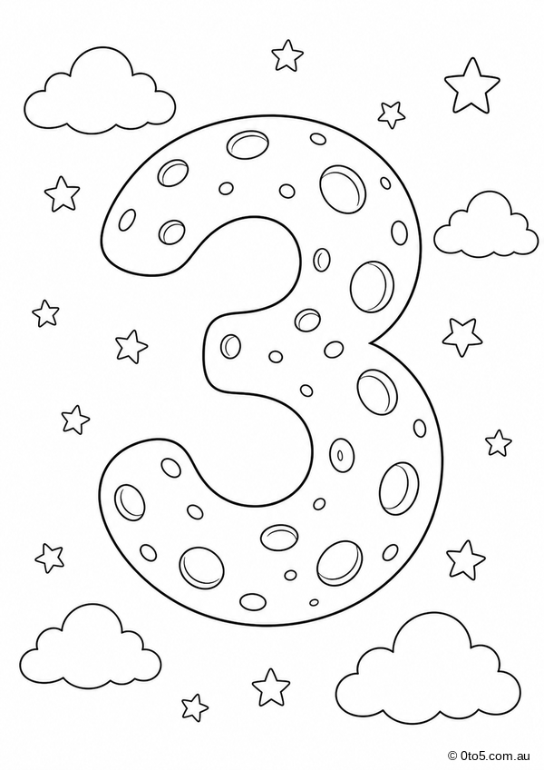 Moon Number 3 Coloring Page thumbnail