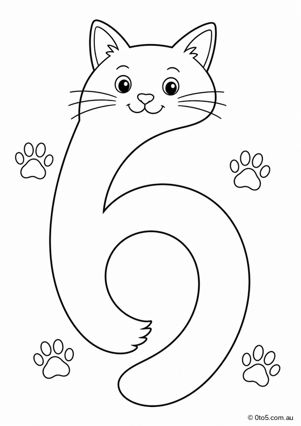 Cat Number 6 Coloring Page thumbnail