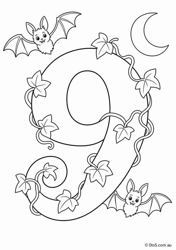 Bat Number 9 Coloring Page thumbnail